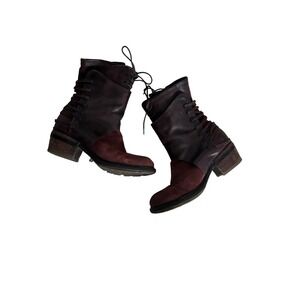 A.S.98 Leather Ankle‎ Boots Size 36 Burgundy Lace Up Chunky Heel Zip